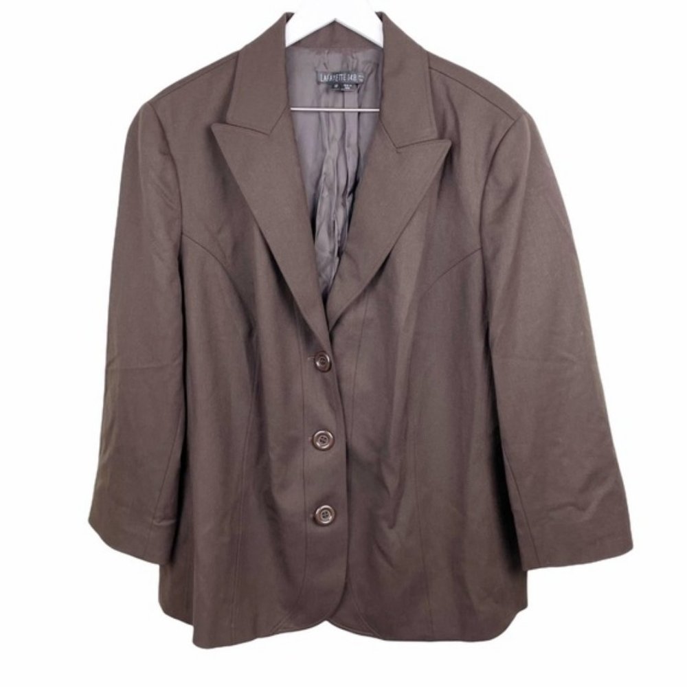 Lafayette 148 New York Women's Wool Blend Brown Button Front Blazer Plus Size 18